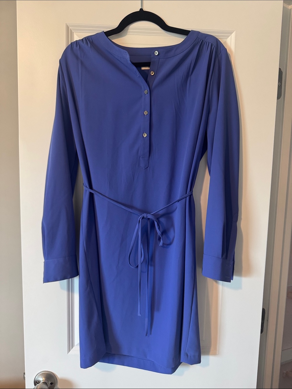 LOFT Royal Blue Long-Sleeve Tie-Waist Henley Dress